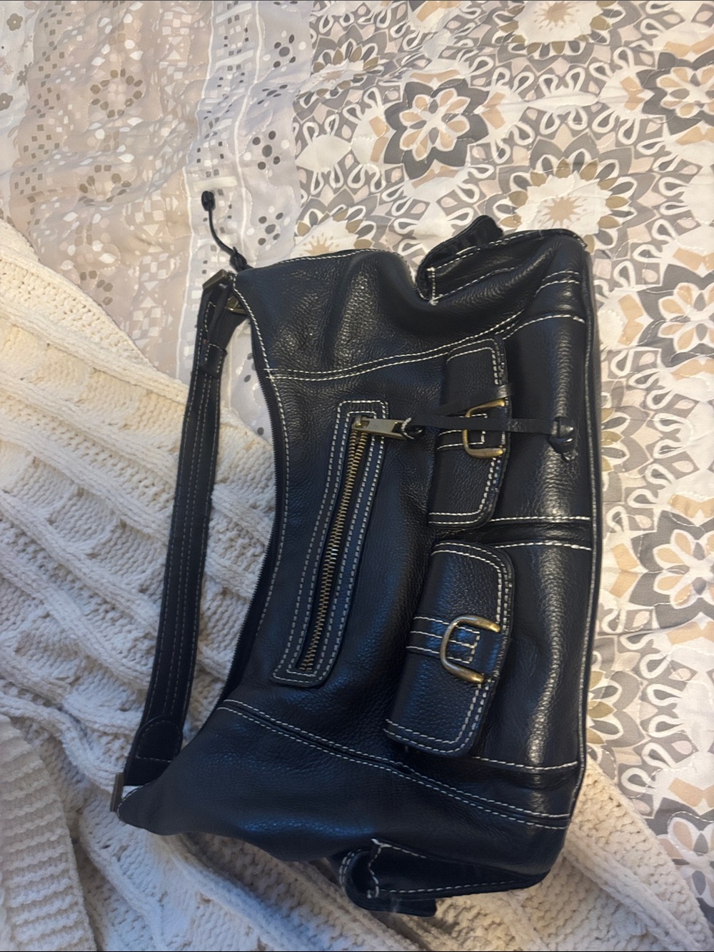 Sonoma Black Shoulder Bag with White Stitching